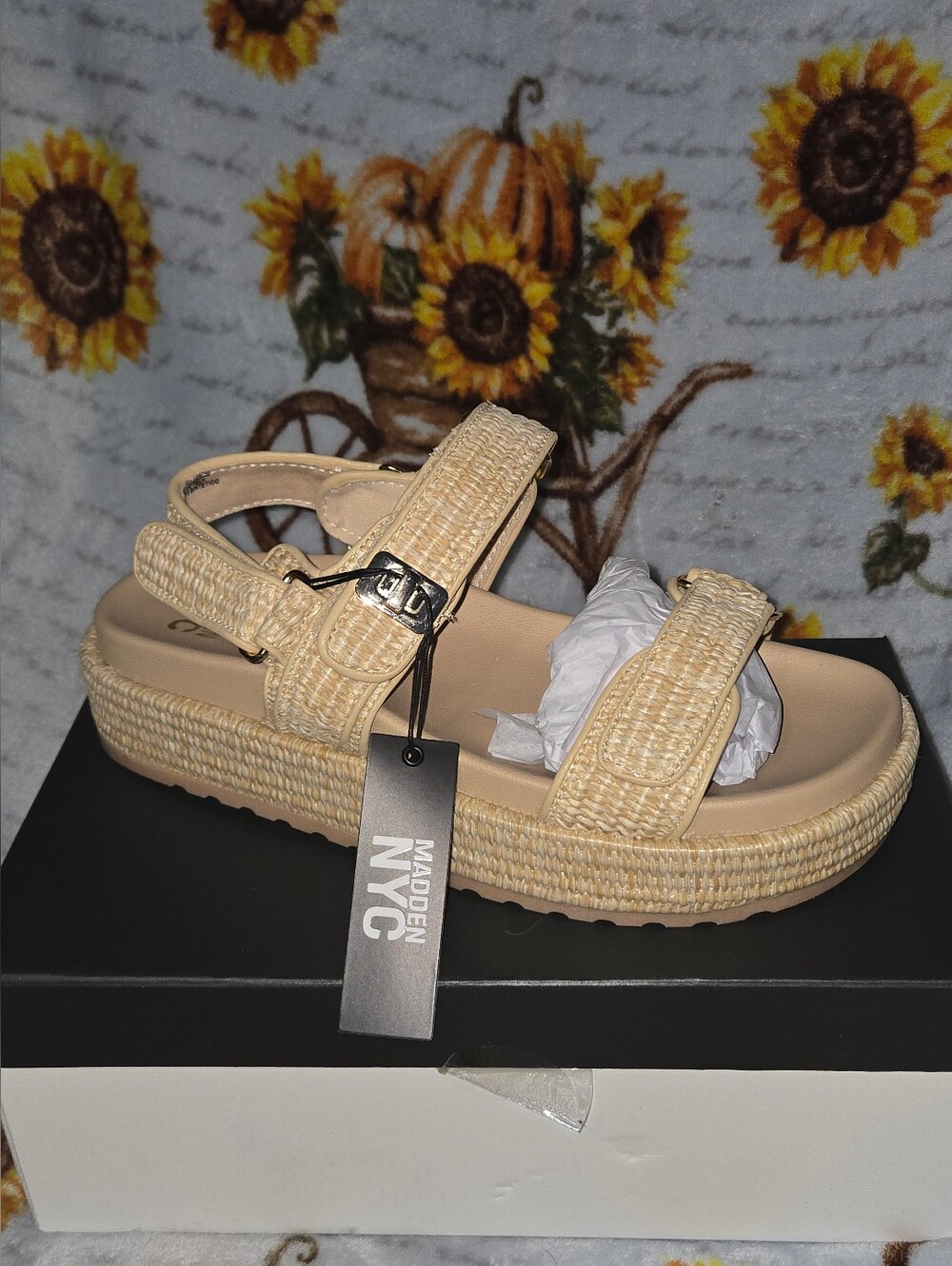 Madden NYC Women’s Beige Woven Platform Sandals